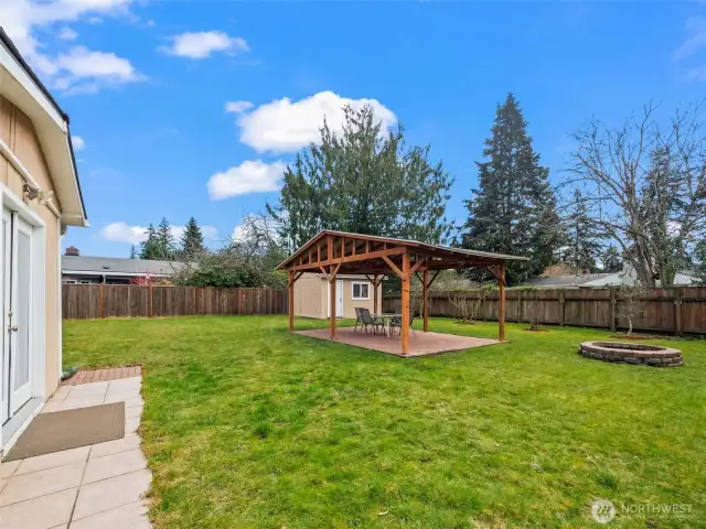 Backyard with gazebo and shed