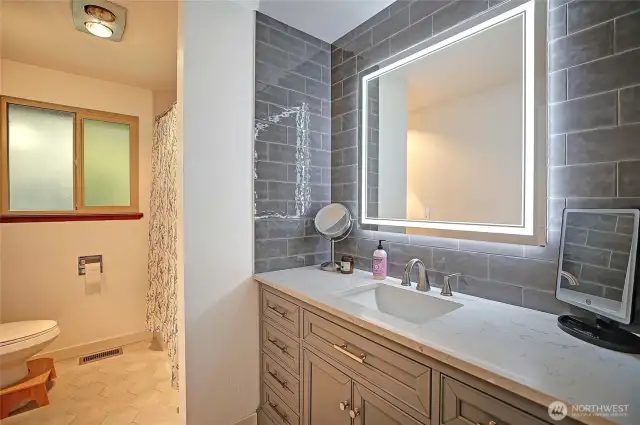 Full Guest Bath, new tile, vanity, paint, LED mirror.