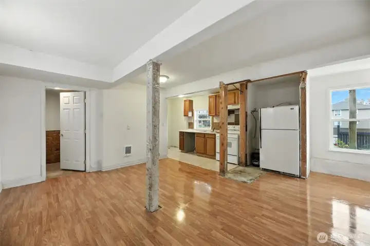 Downstairs living area to kitchen