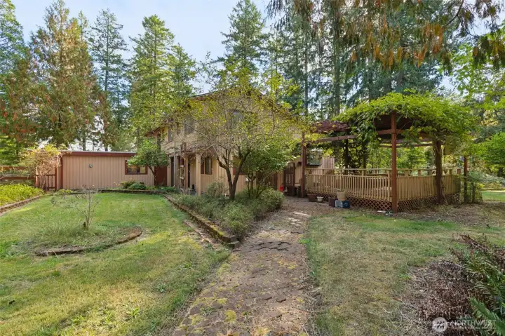 View of the detached deck from the backyard