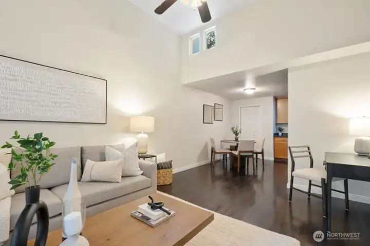 Vaulted ceiling with clerestory windows