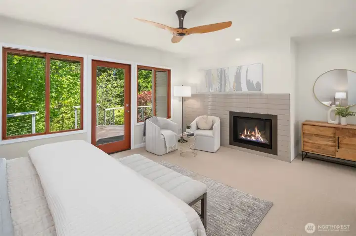 gas fireplace and opens to private side deck