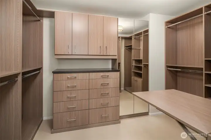 Custom walk-in closet with folding shelf