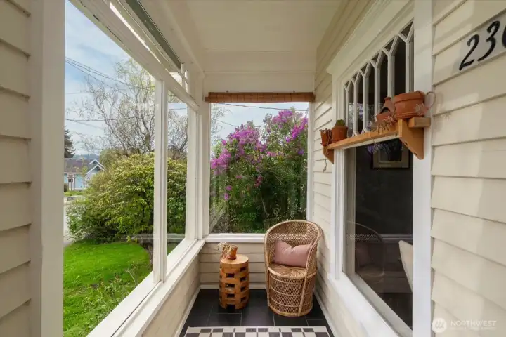 Bask in the sun here, surrounded by mature plants including this gorgeous lilac bush.