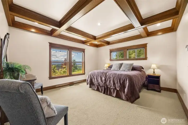 Hand crafted real wood coffered ceilings in Main Suite