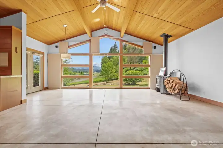 Floor to ceiling wood wrapped windows