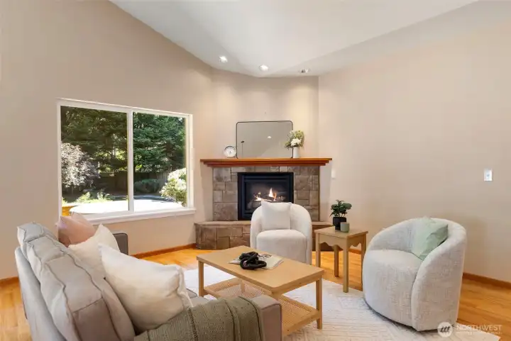 Living room with cozy fireplace