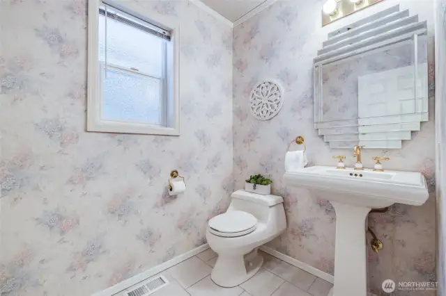 Guest bathroom next to den.