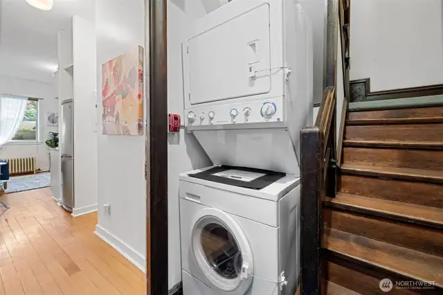 laundry righr outside the door. Shared with unit across the hall.