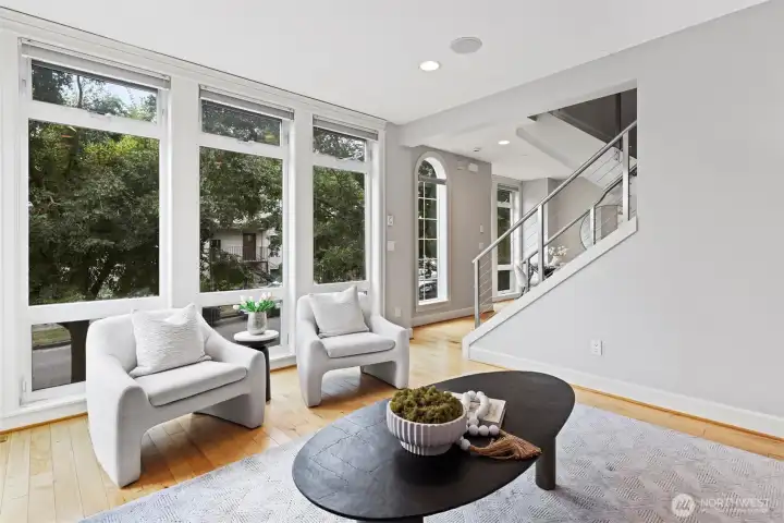 The wall of windows makes this unit so bright and adds drama!