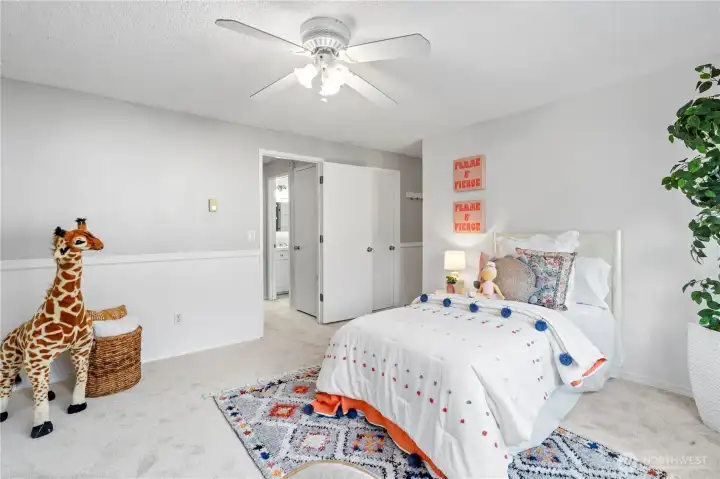 Bedroom #2 has a convenient access door to the full bathroom.