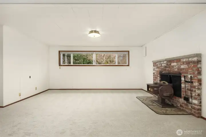 Daylight bonus room featuring new carpet and a fireplace, providing a versatile living area with inviting warmth and flexibility.