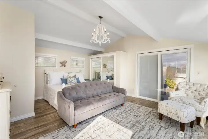 Primary bedroom is all freshly remodeled.