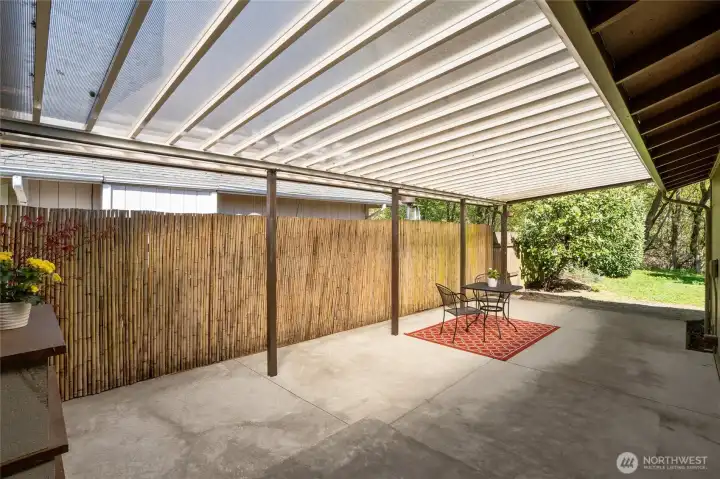 Light and bright covered patio.