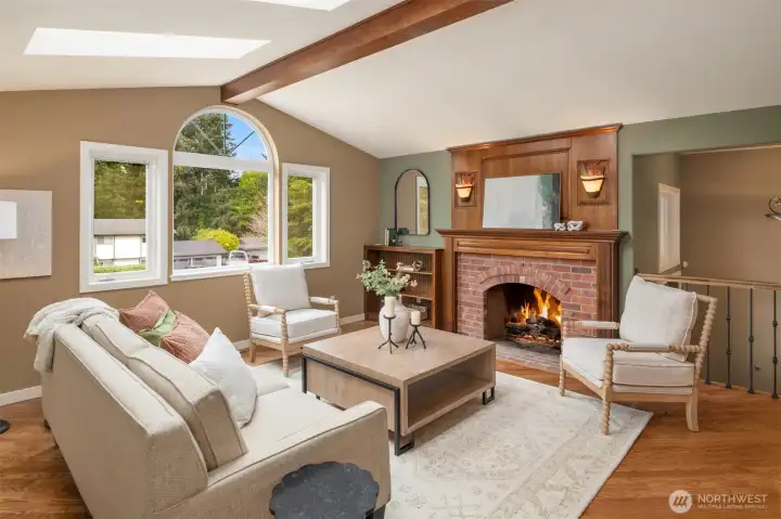 Second living area with gas fireplace.