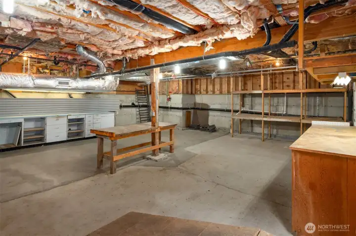 Massive 963 square foot workshop under the house, accessed on East side of the home.
