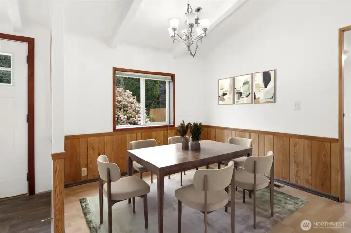 Virtually staged dining room.