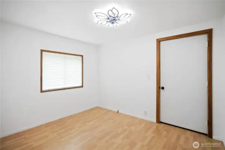 Enter the office from the single car garage.