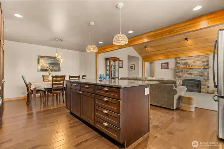 Main home kitchen looking towards living and entry