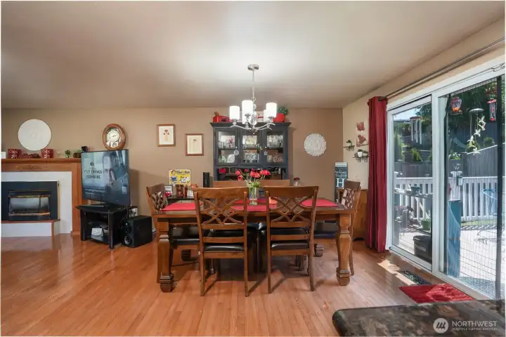 Off of the living room you'll find a really large dining room that has a slider to a large outdoor deck, great for bbqs and outdoor entertaining.
