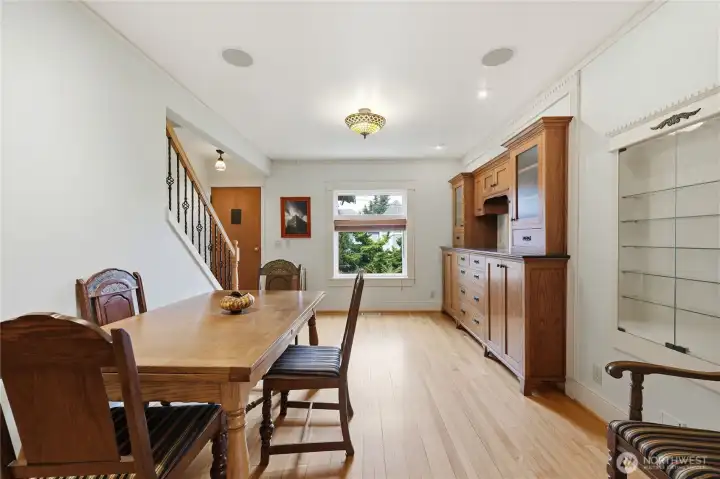 Custom built-in buffet in the dining area, with a pass thru to the kitchen.