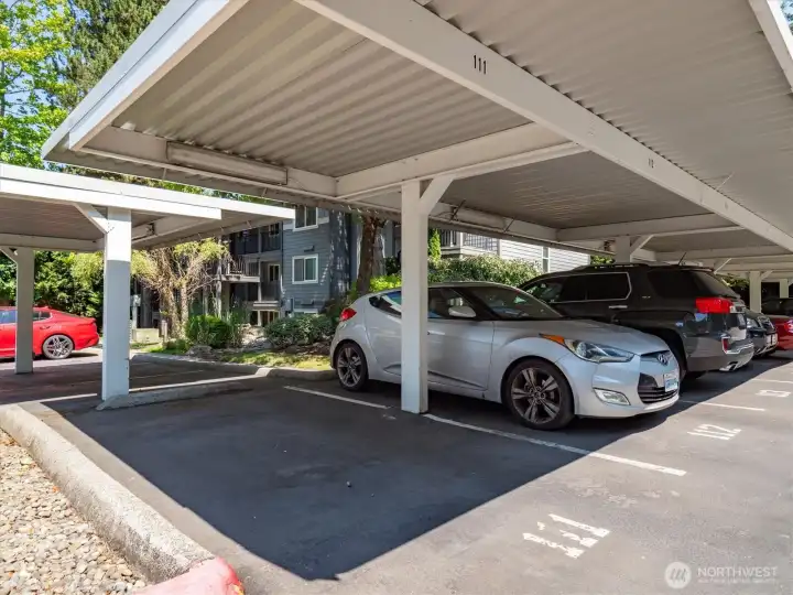 One assigned carport plus a permitted uncovered parking and plenty of guest parking