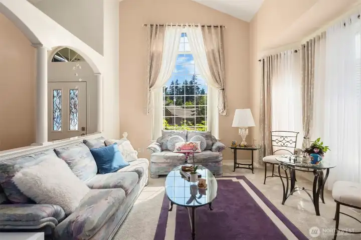 Vaulted ceilings and ample natural light throughout the space.