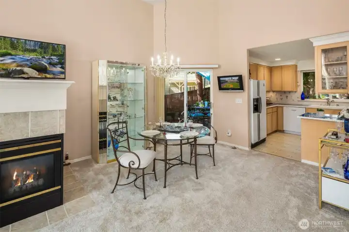 Eating area with access to back deck through sliding glass doors.