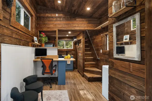 Bathroom space (w/shower) is to the right, propane fireplace out of picture to the left