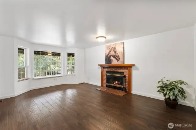 This view of the living room un-staged to show the size.
