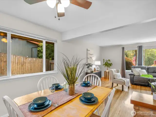 The layout is thoughtfully designed, offering comfortable flow between the living, dining, and kitchen areas.