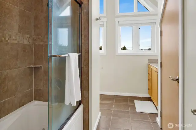 Primary bath is large and bright