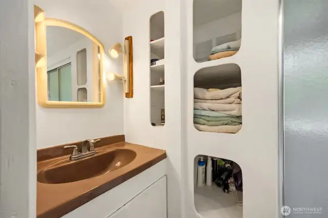 3/4 bath on upper level.