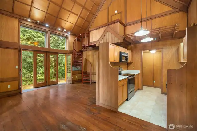 Notice the vaulted ceiling in the main living area, it makes the space feel so much larger.