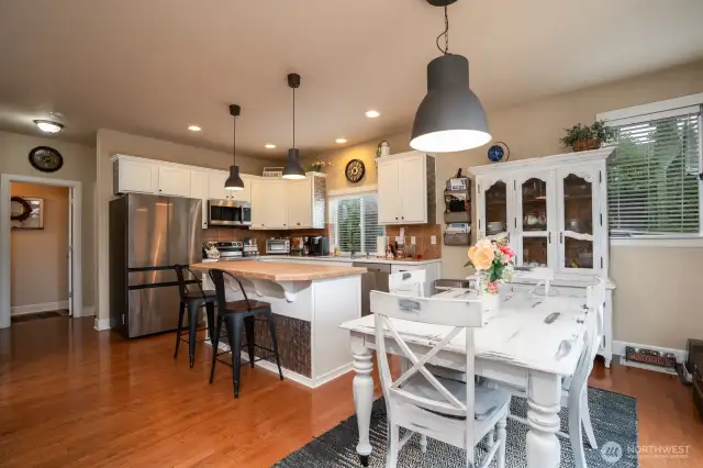 Open kitchen with eating space.
