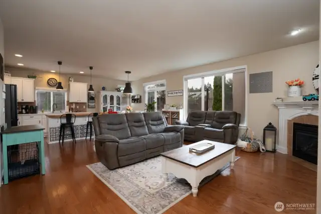 Living room with open kitchen.