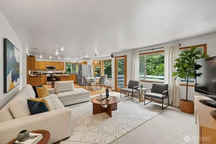 Huge open floorplan in this virtually staged living room