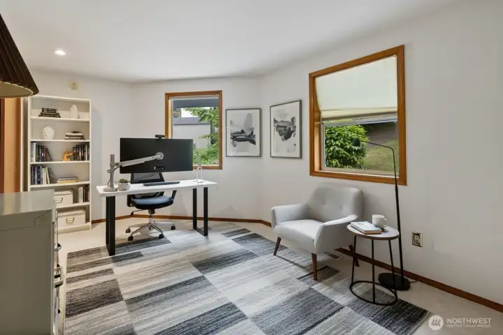 Virtually staged office can also be a main floor bedroom