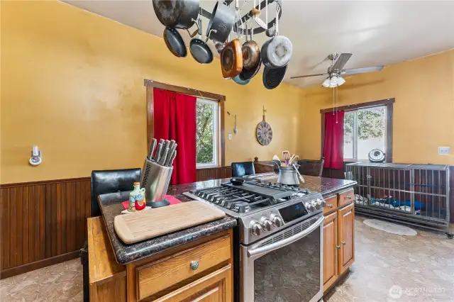 Kitchen with small dining space.