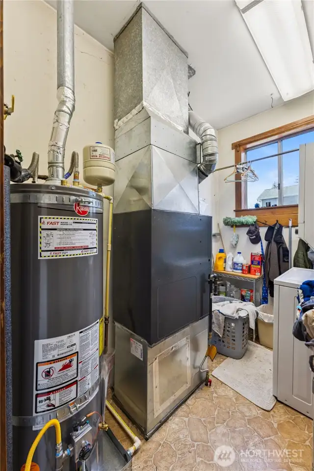 Utility room - new hot water heater and furnace.