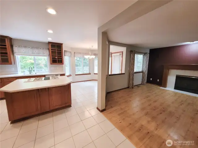 Bright and open Island kitchen in this open plan. Lots of windows to view your beautiful back yard, quiet and private