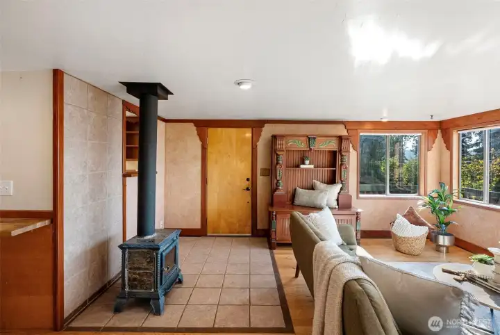 cozy wood burning fireplace