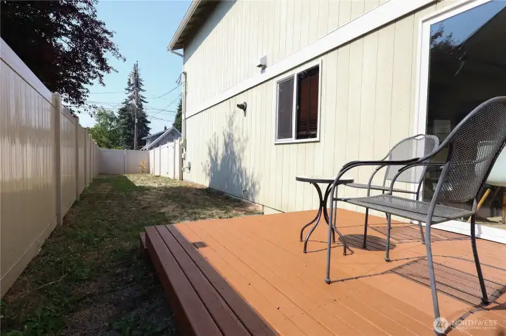 Deck and fenced backyard