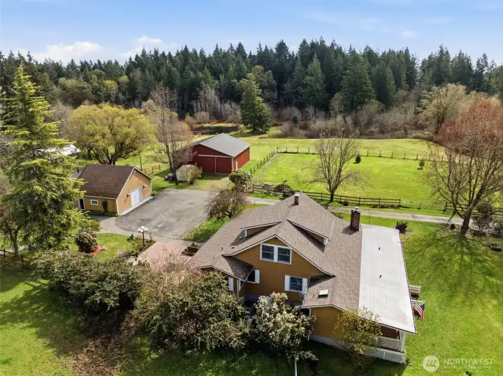 Aerial view of this charming hobby farm on 10 acres!