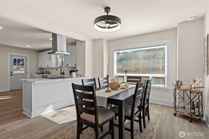 Kitchen opens up to dining