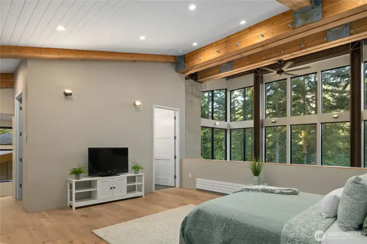 In the primary bedroom you can have a large wall for a TV or art.