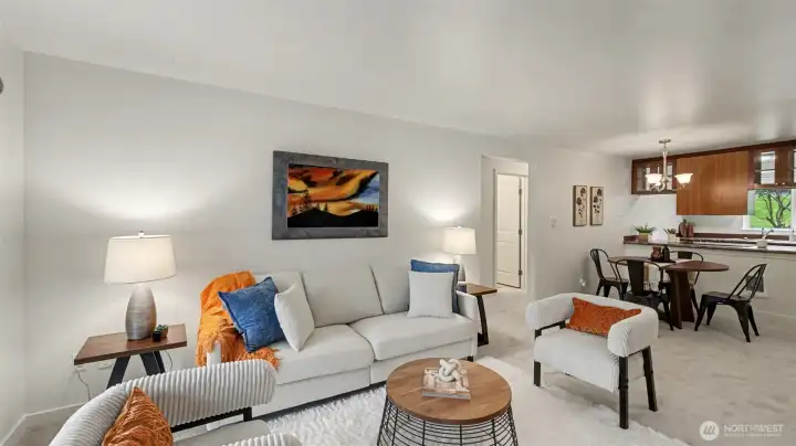 Open layout living and dining, with ease of access to kitchen.