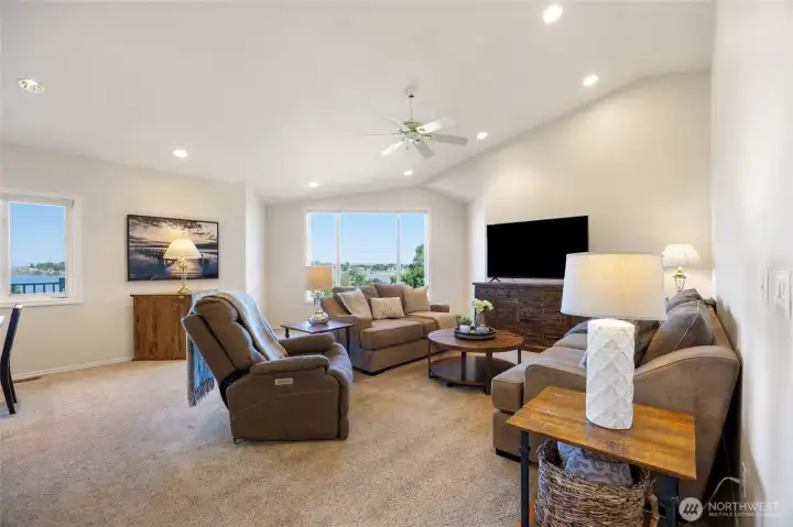 Living room up with lake Views