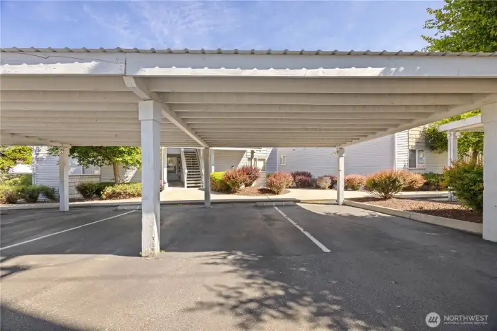 One covered parking space