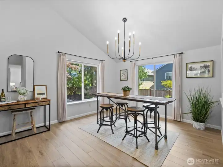 Large dining room with view of the secret gardens
